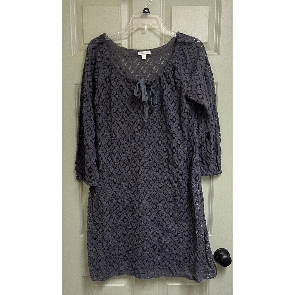 GARNET HILL Swim Cover Up Tunic Dress Women 8 Gray Lace Tie 3/4 Sleeve Beach